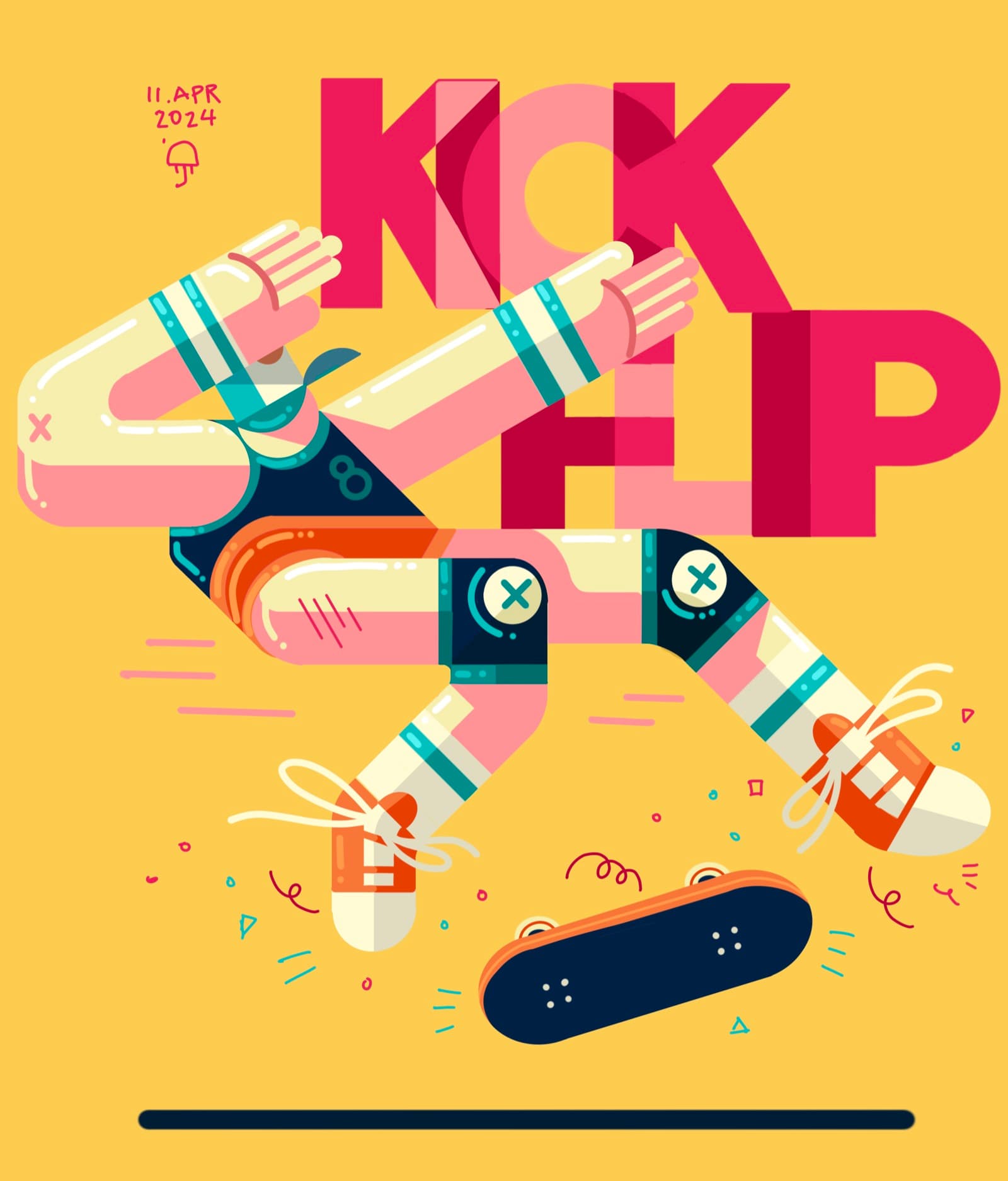 Final illustration titled Kick Flip.
